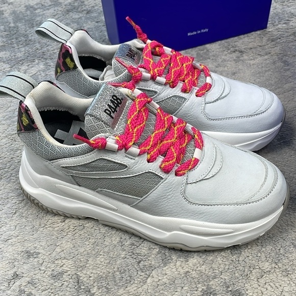 NIB P448 Luke White Pink Leopard Platform Sneakers Sz 37 - Picture 8 of 13